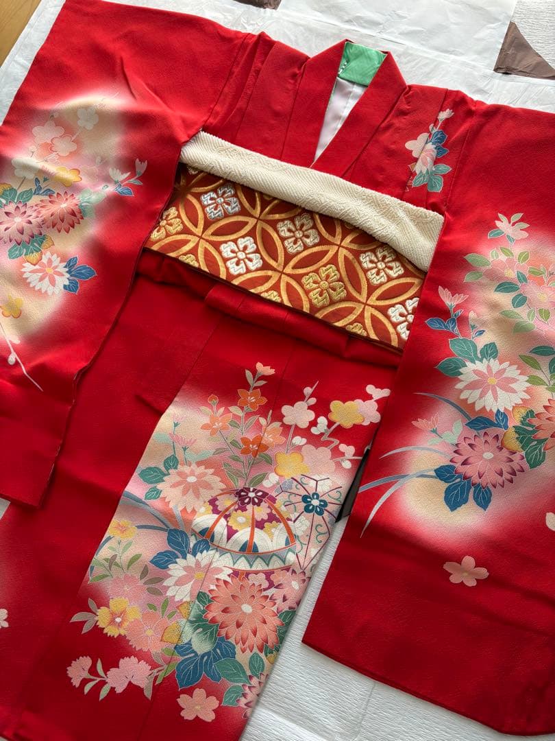 七五三に♡赤 着物 舞妓さん だらり帯 セット 七歳