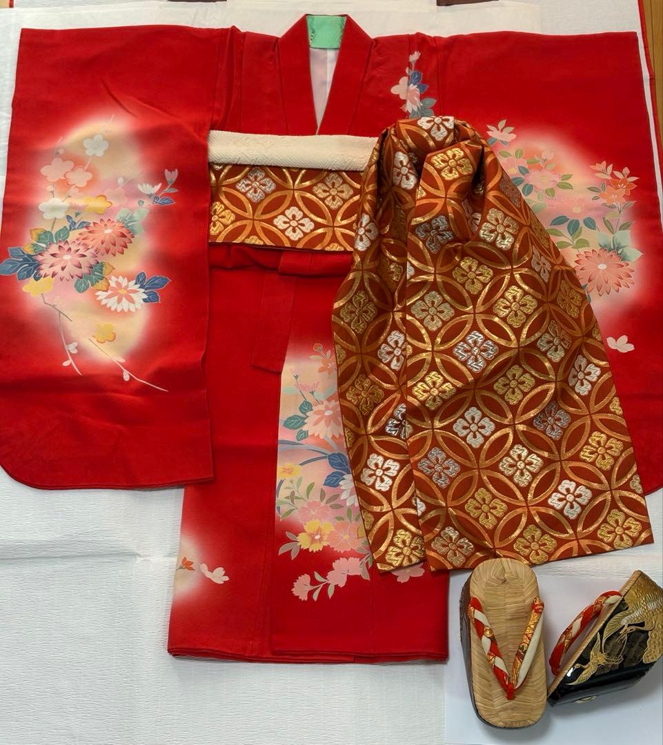 七五三に♡赤 着物 舞妓さん だらり帯 セット 七歳