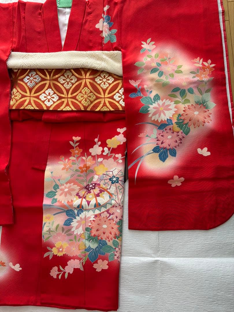 七五三に♡赤 着物 舞妓さん だらり帯 セット 七歳