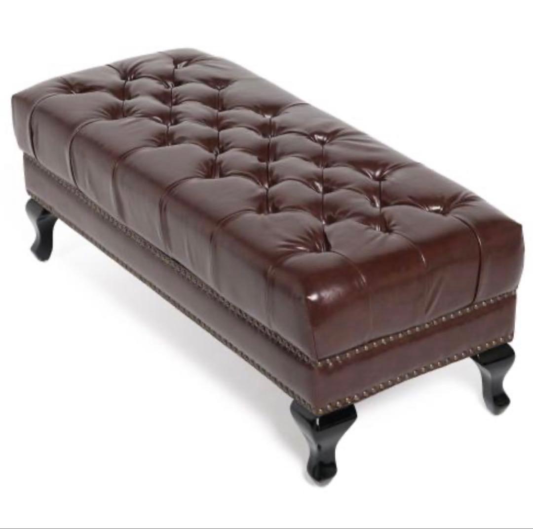 アンティーク　2人がけソファ　レザー調　天然木　ブラウン