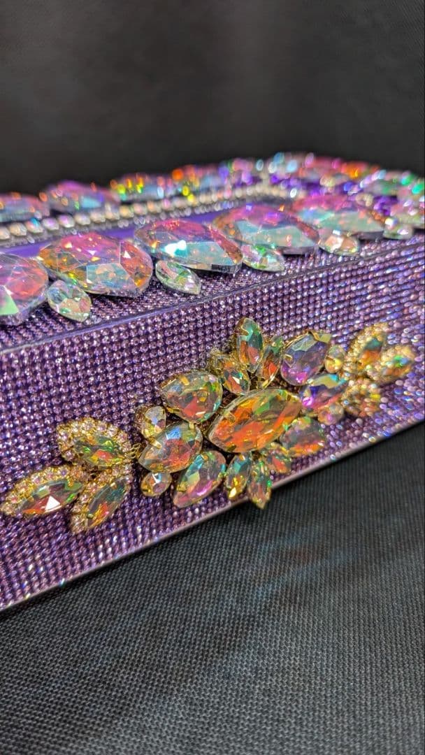 ティッシュケース　デコケース　ハンドメイド　キラキラ　パープル