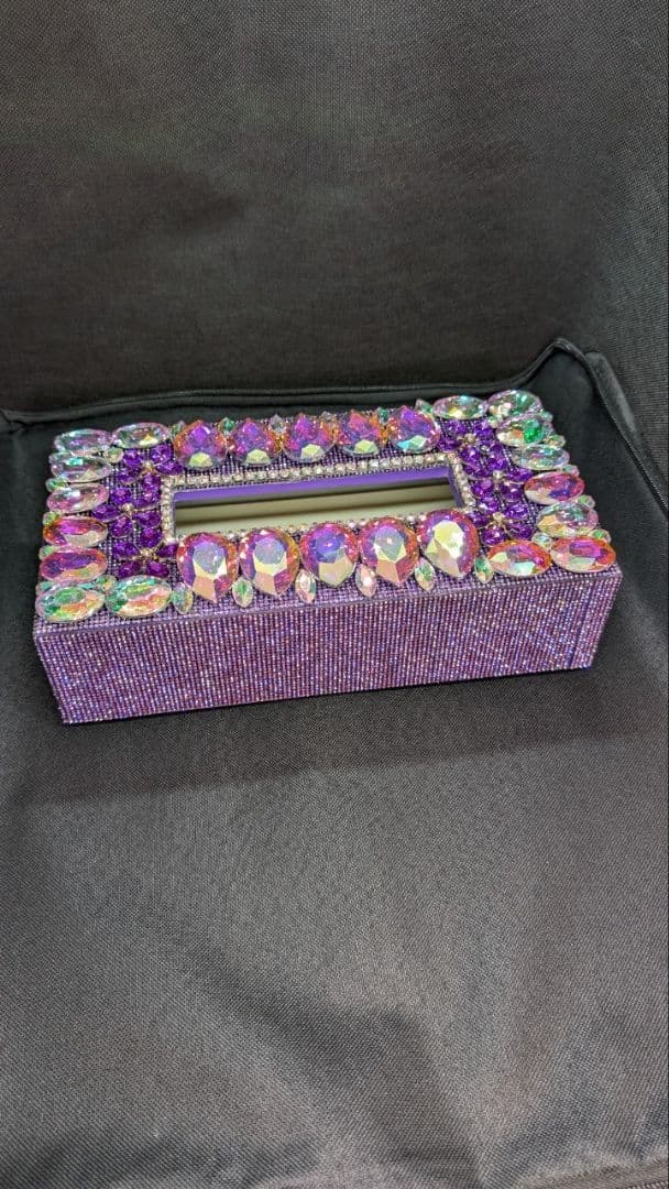 ティッシュケース　デコケース　ハンドメイド　キラキラ　パープル