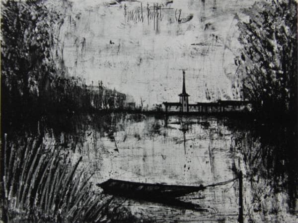 ベルナール・ビュッフェ 、池の小舟、画集画、額付 - メルカリ