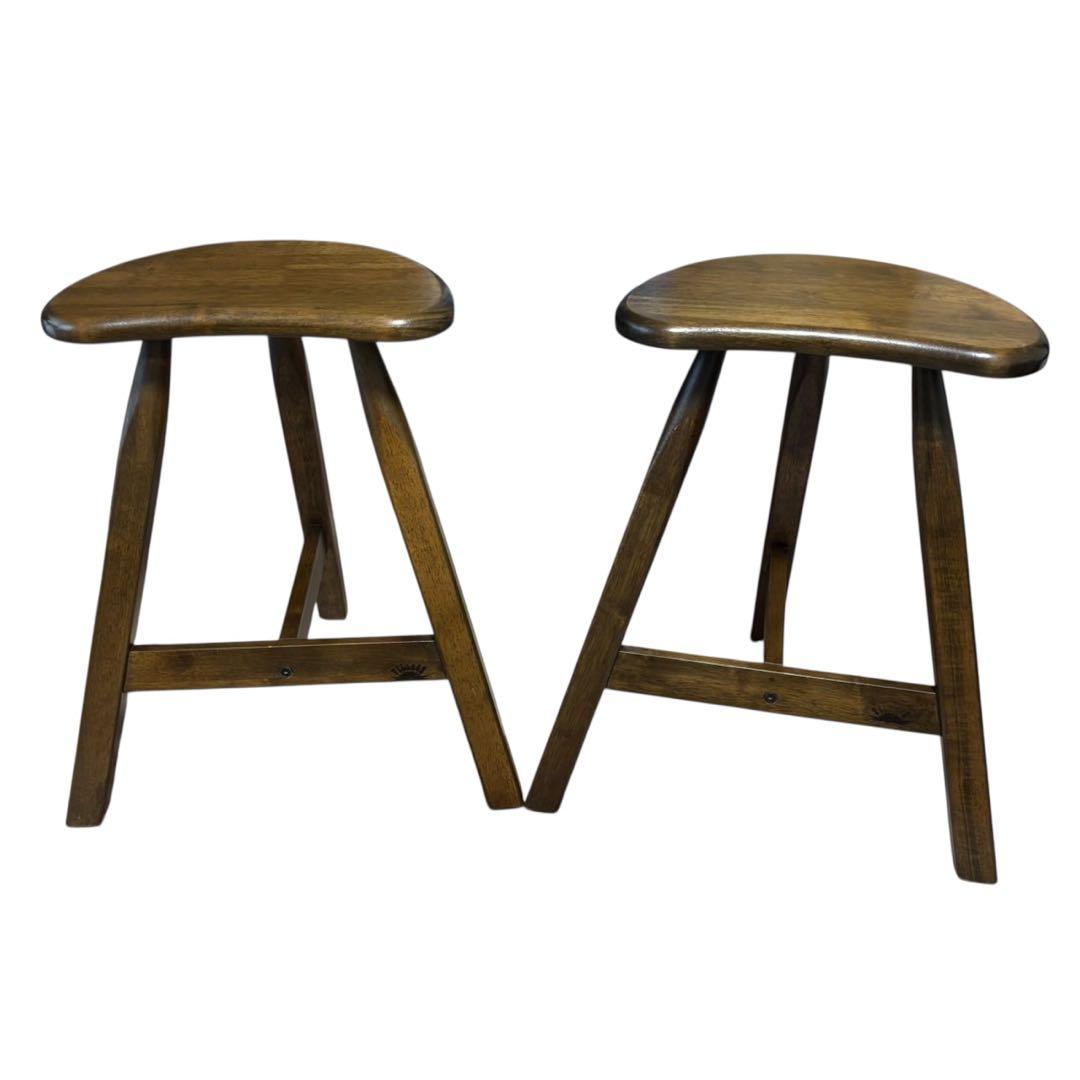VILLAGE 天然木無垢材 ハイスツール 椅子 2セット