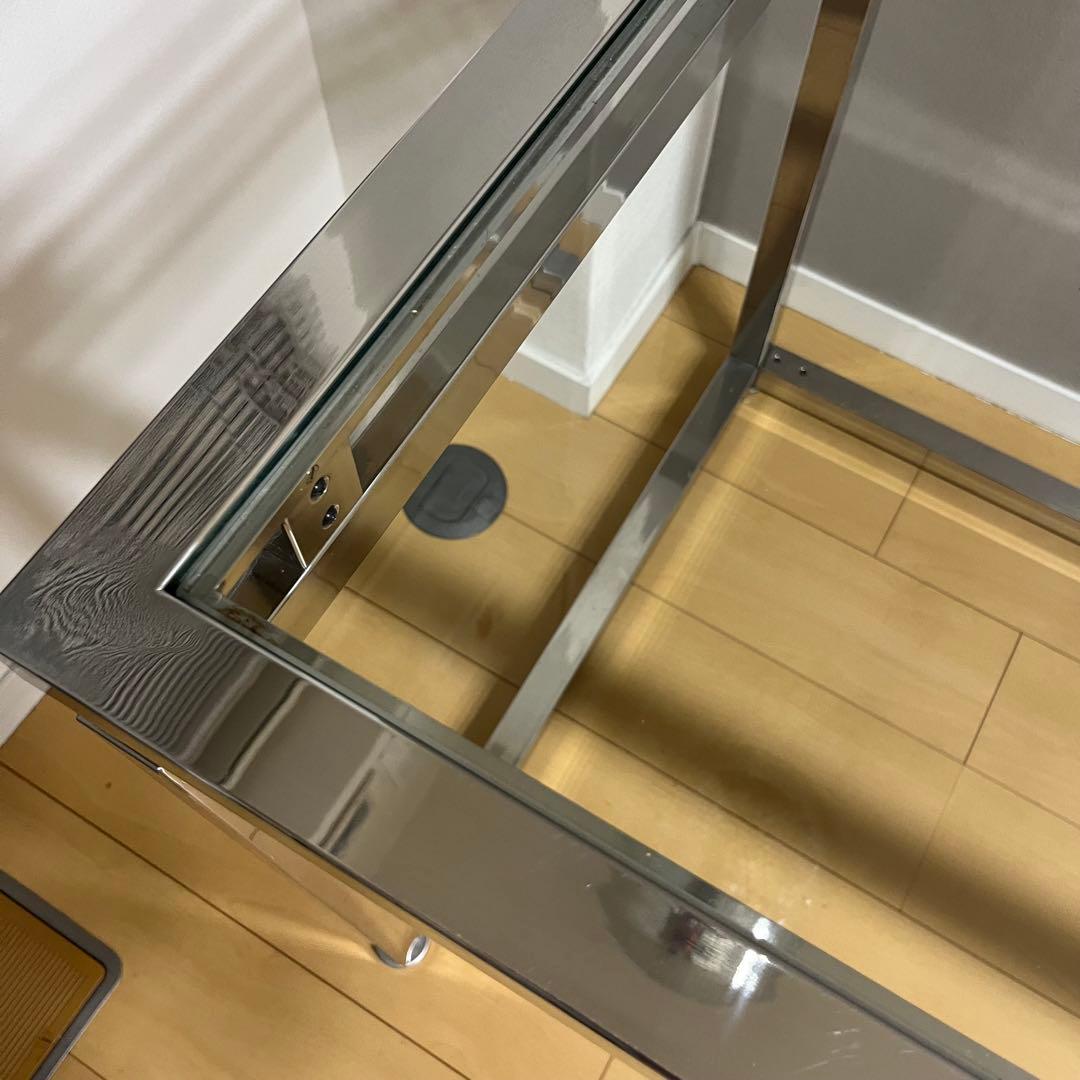 直接引取限定】希少ステンレスフレームデスク / 強化ガラス天板 幅約