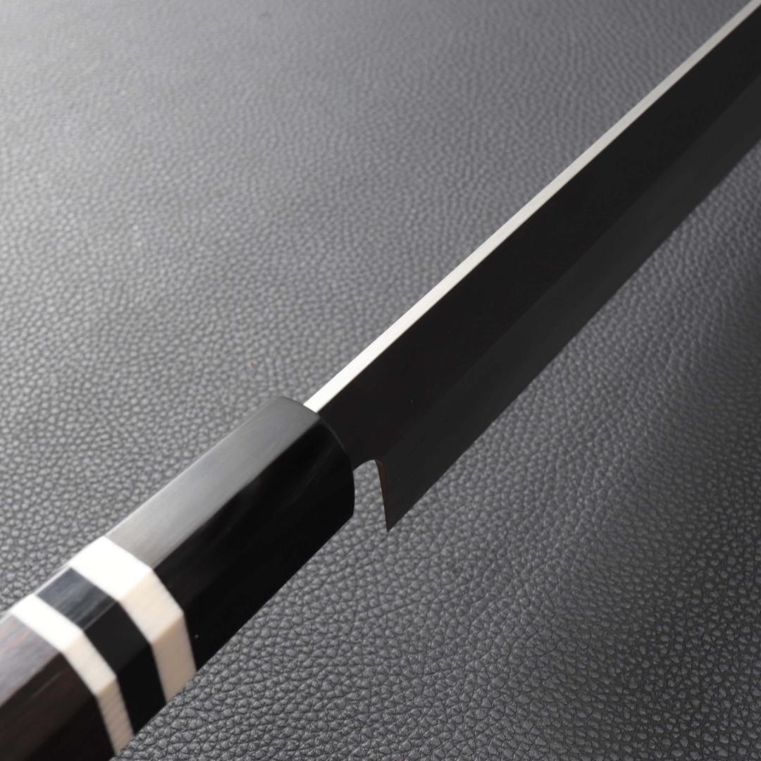 10270 極薄ムキモノ包丁 8寸 刺身包丁 和包丁 黒檀黒水牛白三本巻八角柄