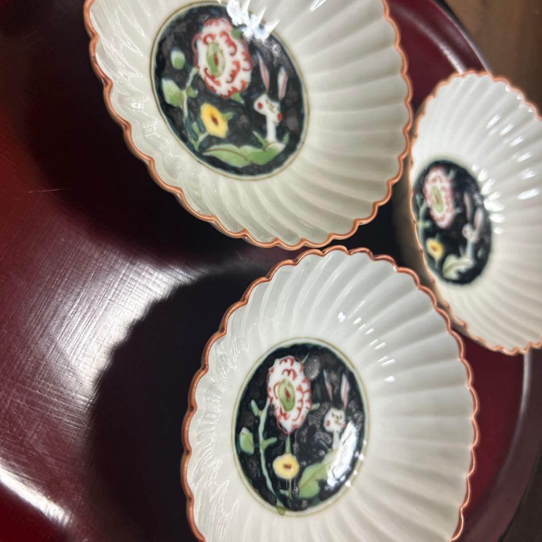 作家　陶芸作家　空萌工房 うさぎ 田口紀美子　菊割小鉢　3枚セット
