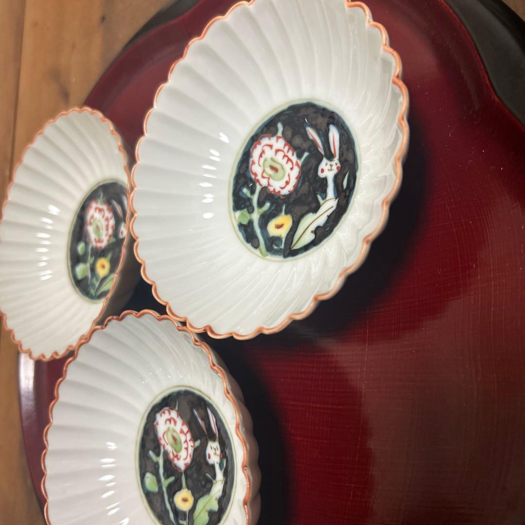 作家　陶芸作家　空萌工房 うさぎ 田口紀美子　菊割小鉢　3枚セット