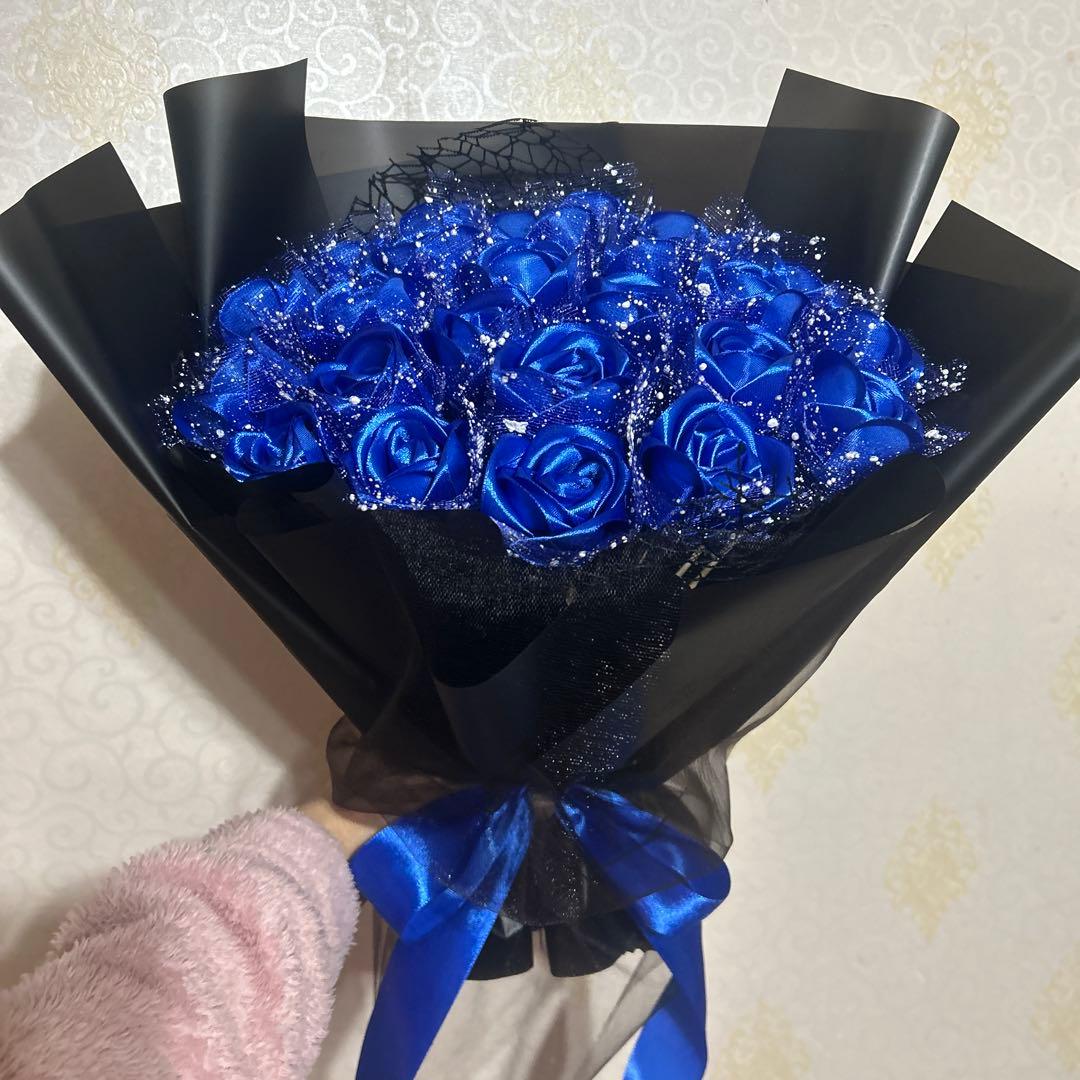 24本青バラブーケ　リボンバラ　枯れない薔薇 プレゼント お祝い　好きな人へ