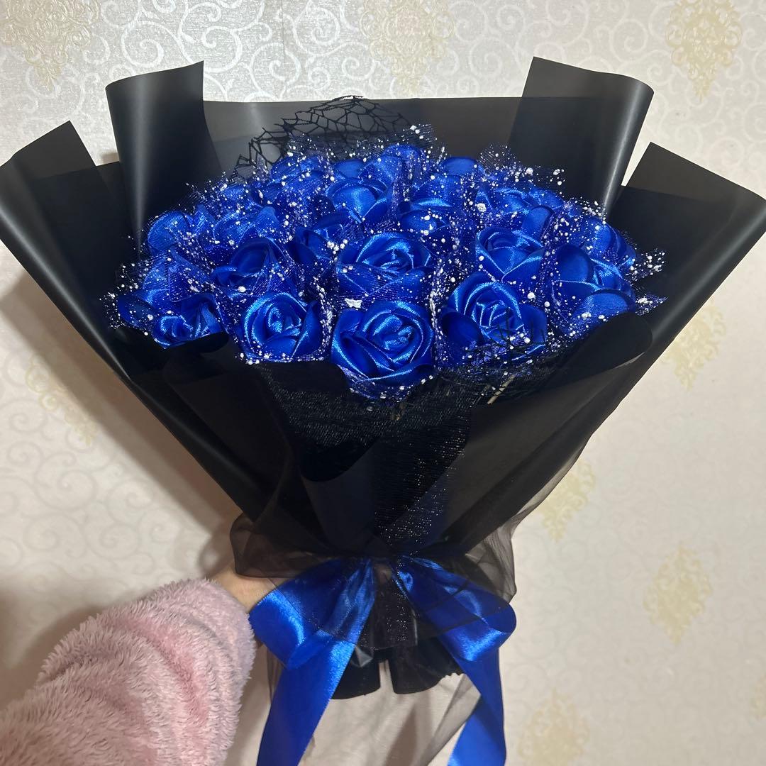 24本青バラブーケ　リボンバラ　枯れない薔薇 プレゼント お祝い　好きな人へ