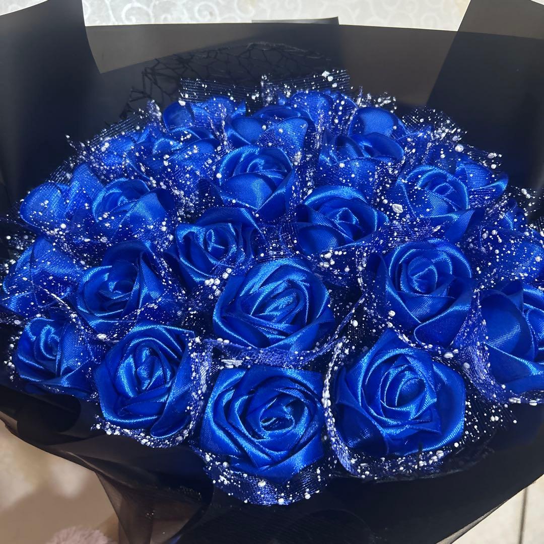 24本青バラブーケ　リボンバラ　枯れない薔薇 プレゼント お祝い　好きな人へ