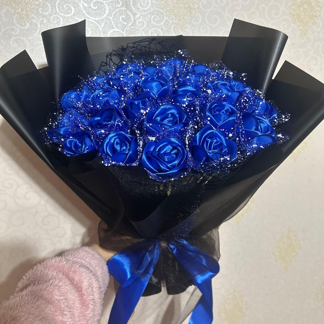 24本青バラブーケ　リボンバラ　枯れない薔薇 プレゼント お祝い　好きな人へ