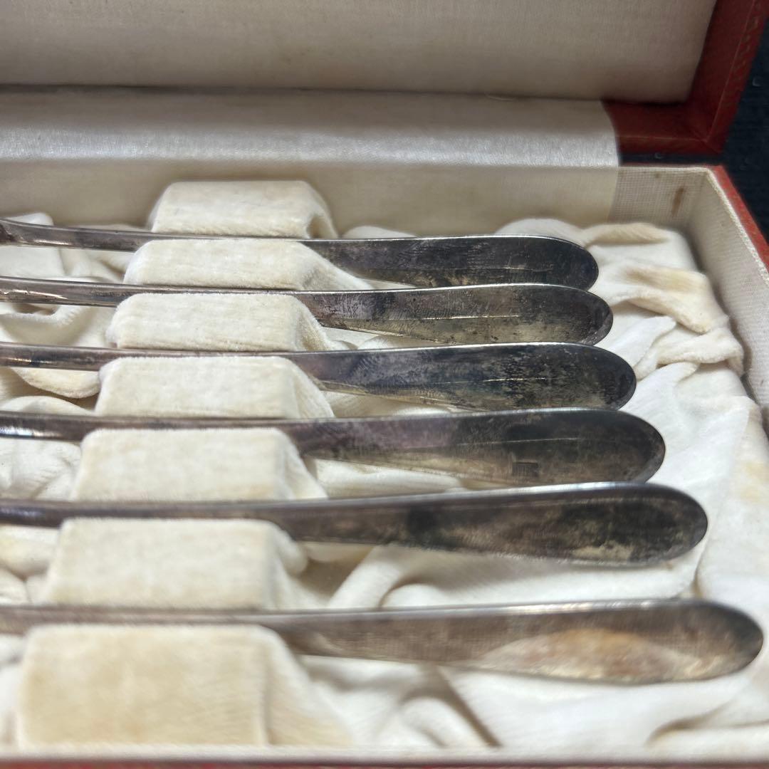 大阪丹金製◆⑤純銀製スプーン6本セット　昭和レトロ　アンティーク