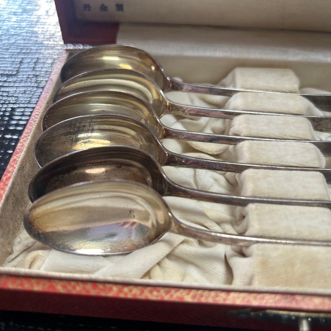 大阪丹金製◆⑤純銀製スプーン6本セット　昭和レトロ　アンティーク