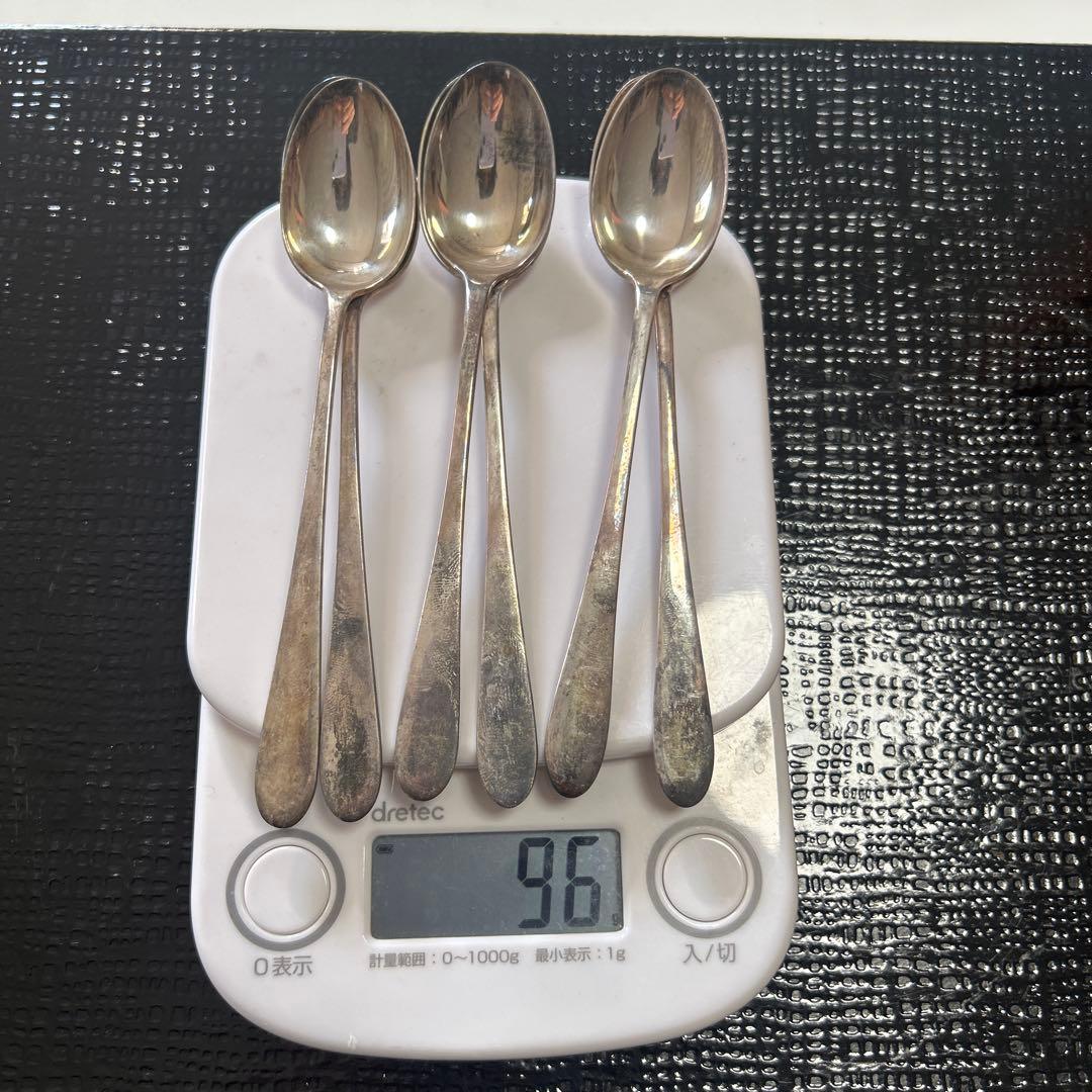 大阪丹金製◆⑤純銀製スプーン6本セット　昭和レトロ　アンティーク