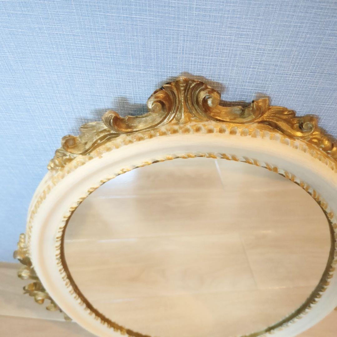 イタリア製　アンティーク 鏡　額縁 ブロカント調 オーバル型 ロココ調