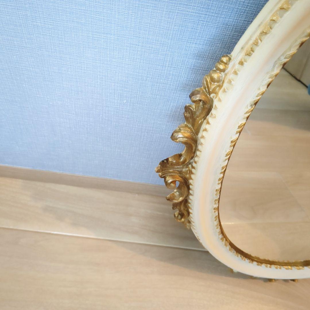 イタリア製　アンティーク 鏡　額縁 ブロカント調 オーバル型 ロココ調