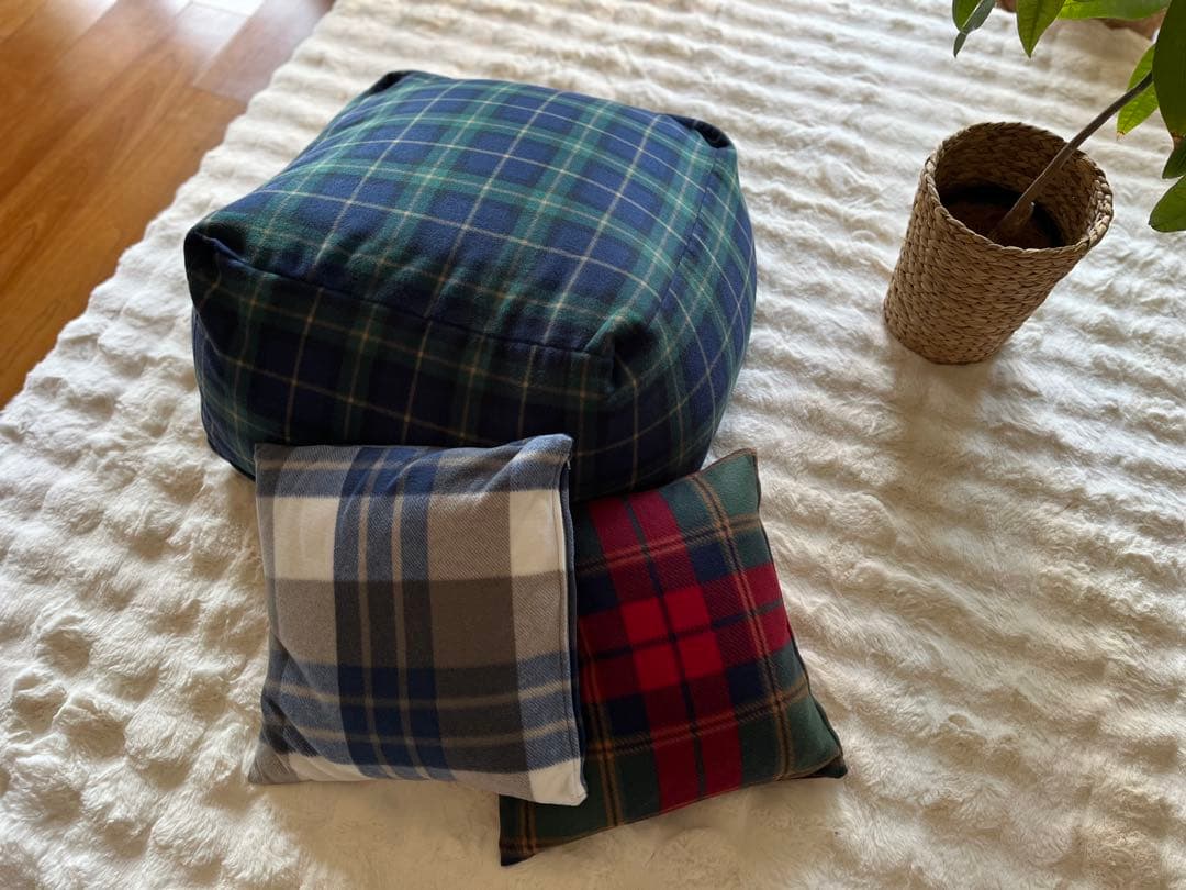 あったかふわふわ⭐︎タータンチェックビーズクッションカバー♪