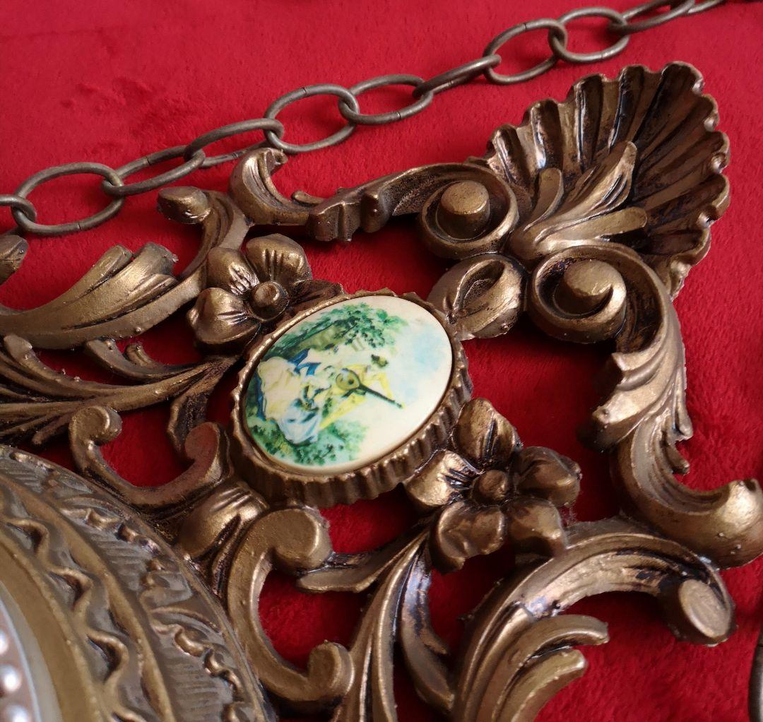 イタリア ビンテージ 掛け時計 木彫り アールデコ ゴールドカラー 稼働品