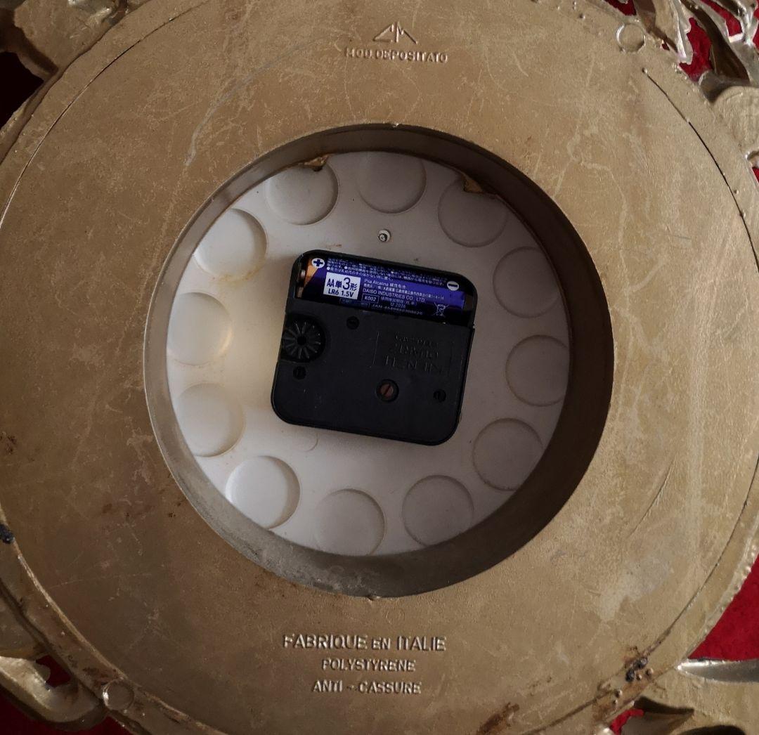 イタリア ビンテージ 掛け時計 木彫り アールデコ ゴールドカラー 稼働品