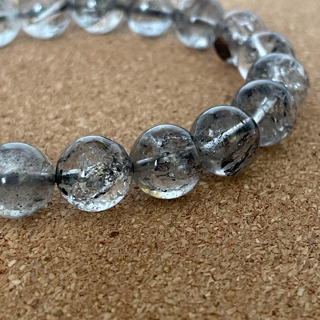 【ヒマラヤ産】エレスチャルクォーツ 虹入あり 10㎜ 16.5㎝ 天然石　ブレス