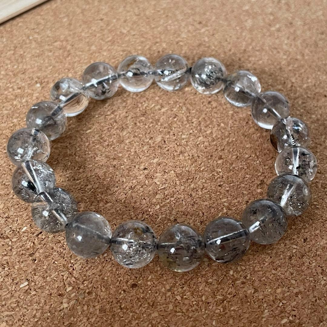 【ヒマラヤ産】エレスチャルクォーツ 虹入あり 10㎜ 16.5㎝ 天然石　ブレス