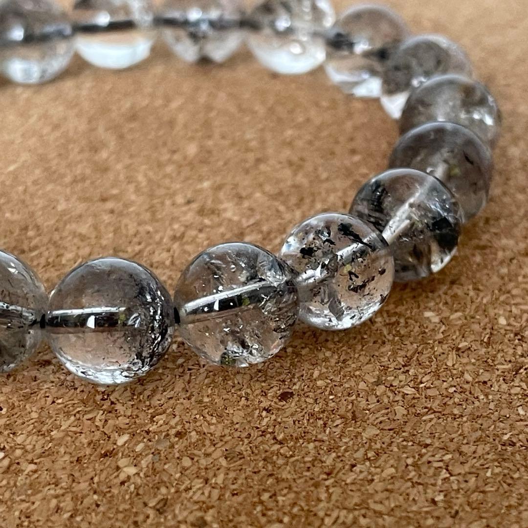 【ヒマラヤ産】エレスチャルクォーツ 虹入あり 10㎜ 16.5㎝ 天然石　ブレス