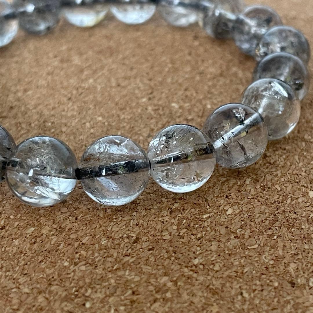 【ヒマラヤ産】エレスチャルクォーツ 虹入あり 10㎜ 16.5㎝ 天然石　ブレス