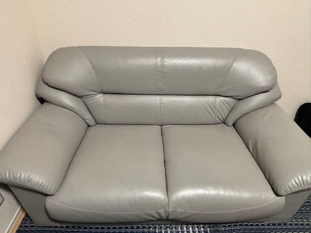 ソファ 2人掛け グレー 合皮 レザー 布製 二人掛け ローソファ Gino