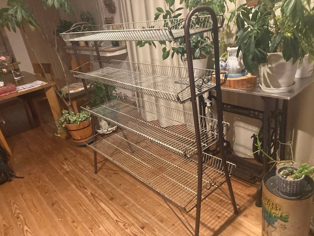 昭和レトロ　大型ワイヤーラック4段仕様　ジャンクガーデニング　シャビーラック13