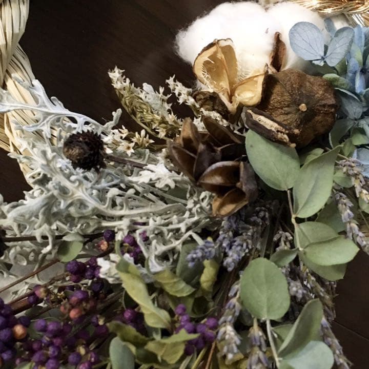 72自家栽培ドライ含む しめ縄飾り 正月 松飾り 注蓮 プリザーブド スワッグ