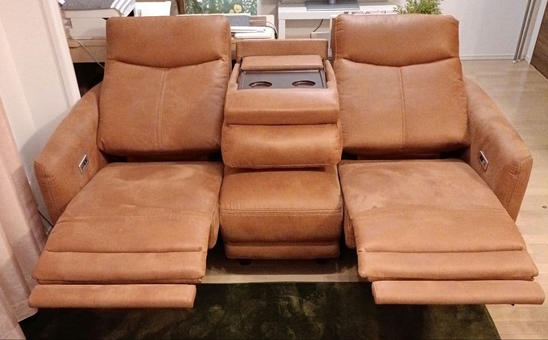 3人掛け 電動 リクライニング ソファ キャメル