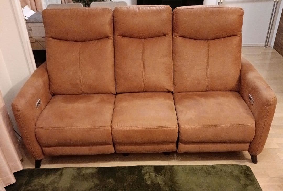 3人掛け 電動 リクライニング ソファ キャメル