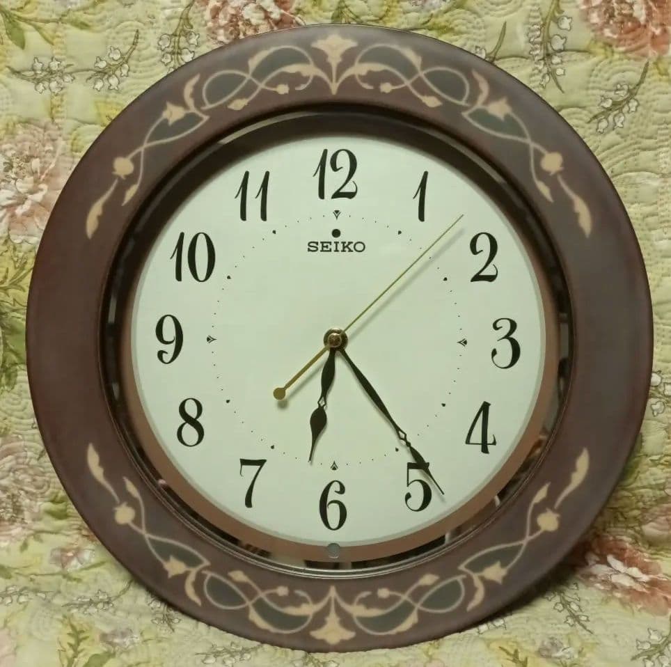 SEIKO 装飾 掛時計 ブラウン 木象嵌 アンティーク調 ヨーロピアン調 時計