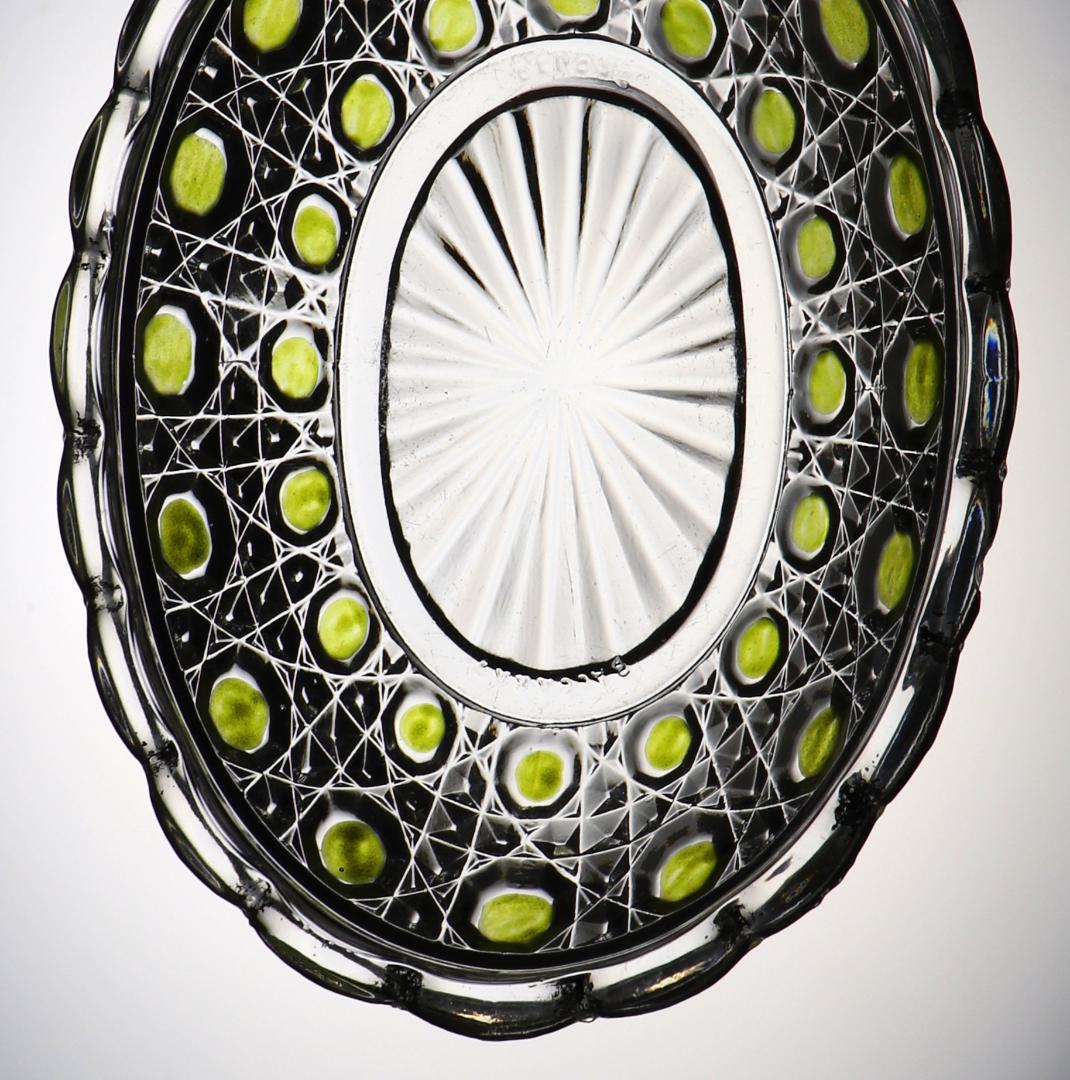 オールド・バカラ 上級作品 黄緑色被せ エナメル彩 金彩 切子 小皿 ディアマン