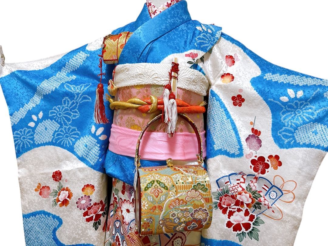 本格!!絞り正絹着物♡七五三　7歳　女の子　フルセット　一式　水色　ピンク