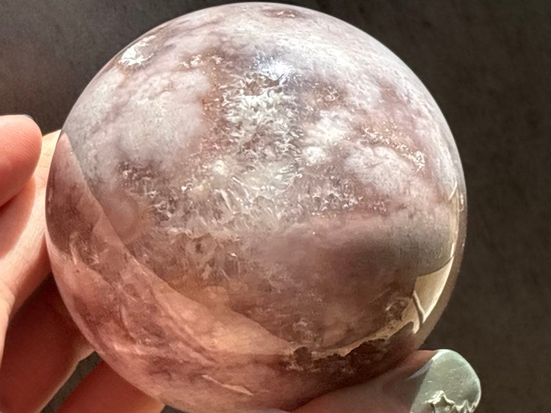 《高品質＊虹入りピンクアメジスト＆桜瑪瑙スフィア》