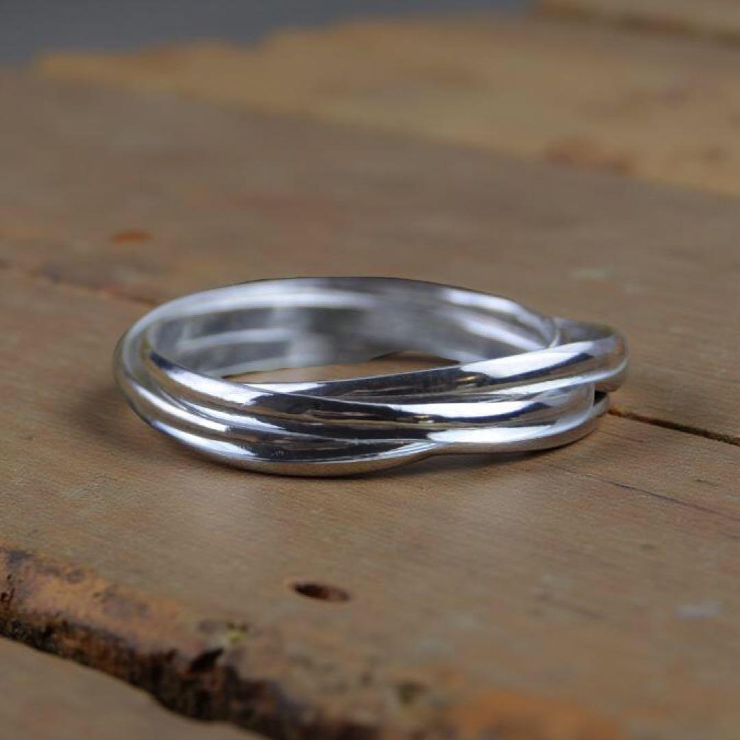 シルバー 926リング、 3つリングが絡み合ったデザイン ツイストデザインリング