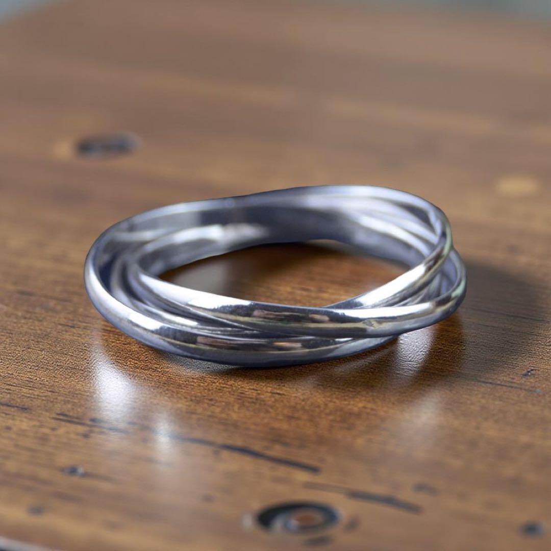 シルバー 926リング、 3つリングが絡み合ったデザイン ツイストデザインリング