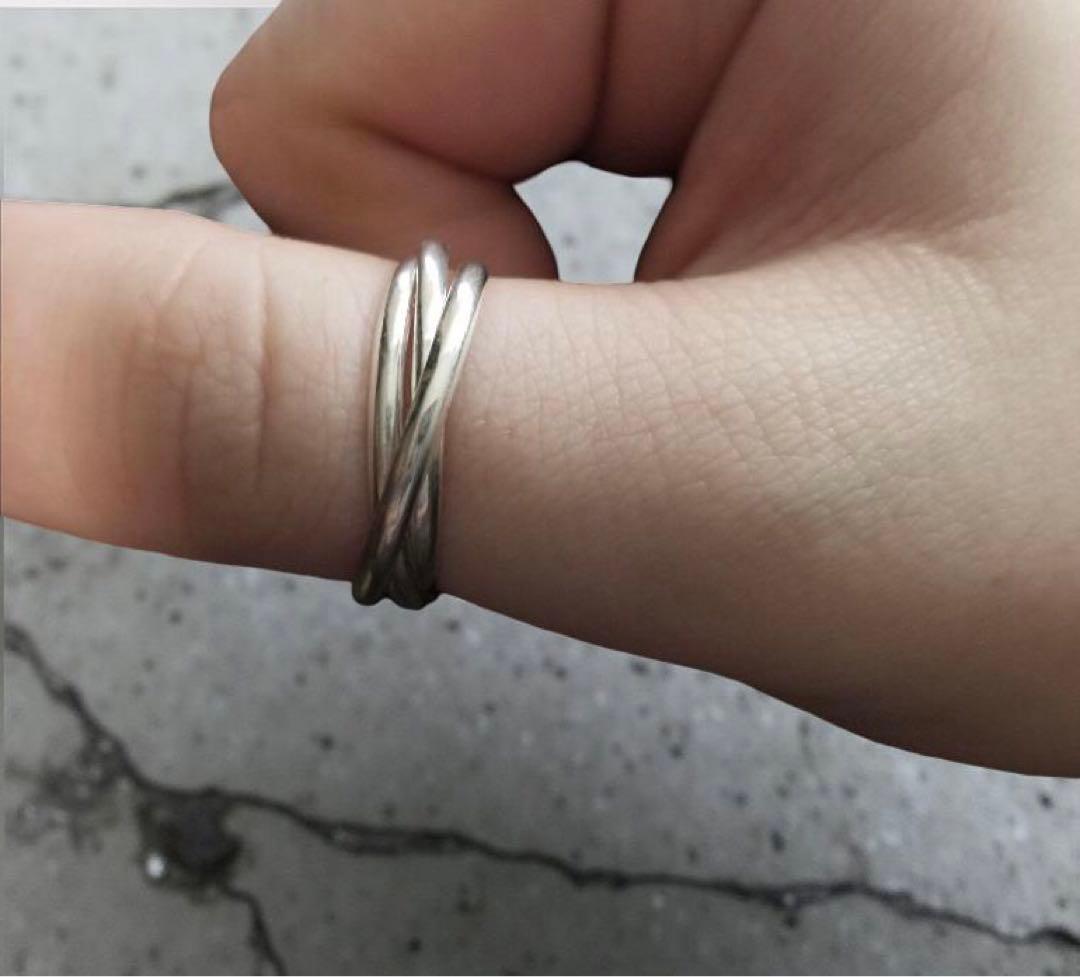 シルバー 926リング、 3つリングが絡み合ったデザイン ツイストデザインリング