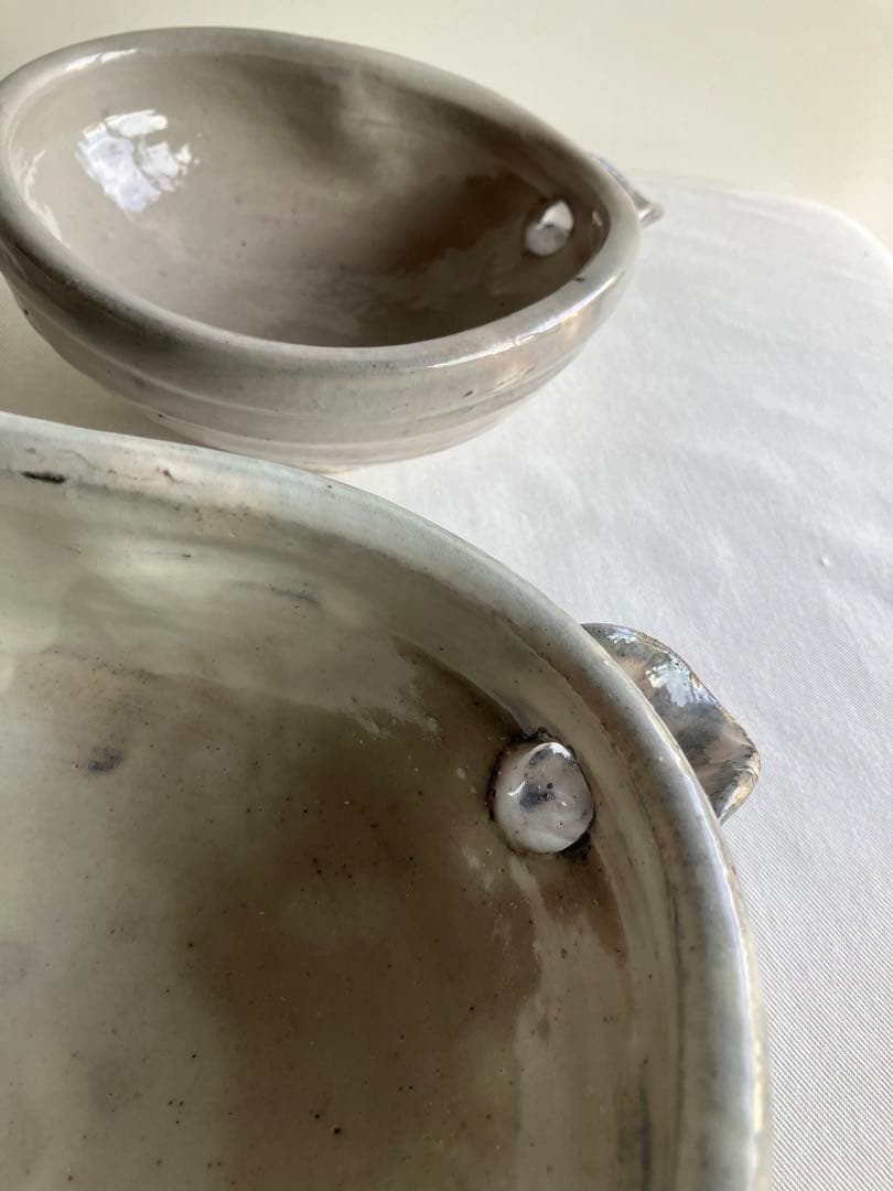 粉引き片口３個　陶器鉢ボウル　白泥化粧掛け　酒器ピッチャー　粉青沙器