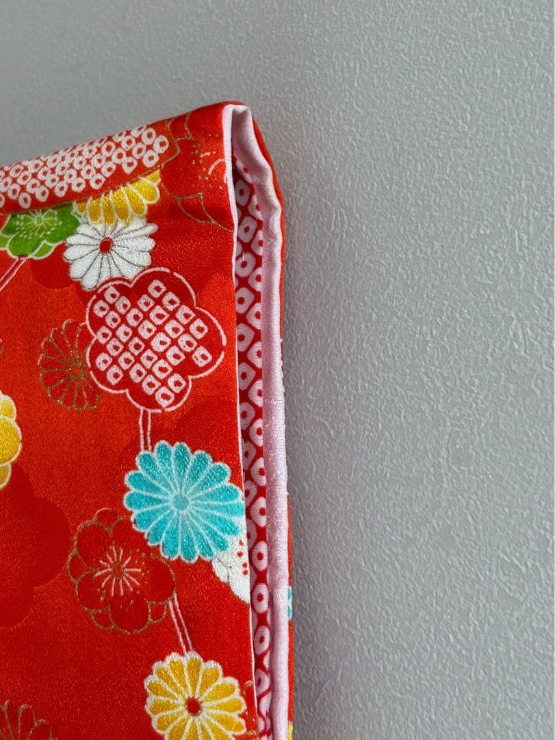 セット　七五三　３歳女の子　比翼仕立きもの　しぼり被布　オレンジ花柄　7051