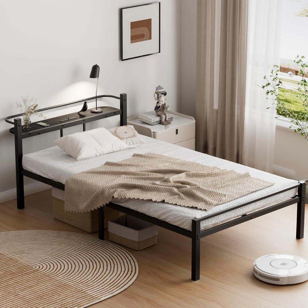 ⭐️ベッドフレーム⭐️シングル 宮棚 2口コンセント USB&Type-C パイプ