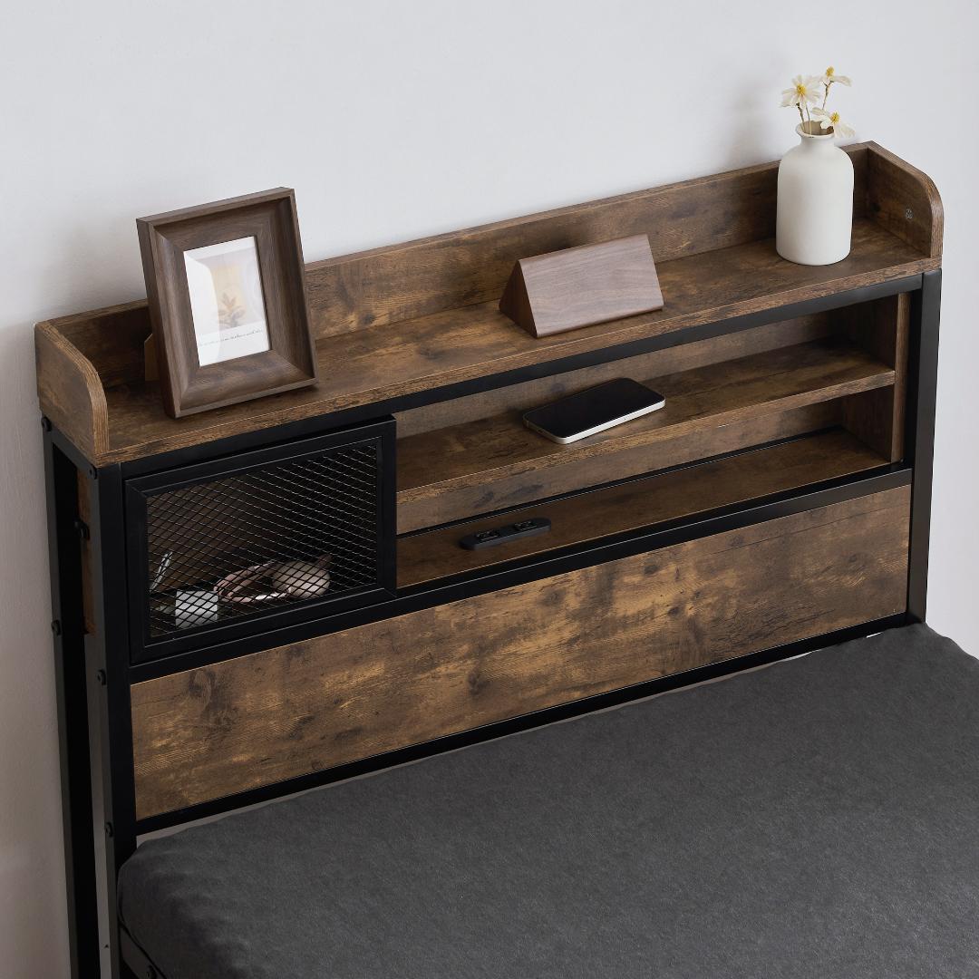 春分セール！北欧風コンセント付きベッドフレーム　シングル（S）