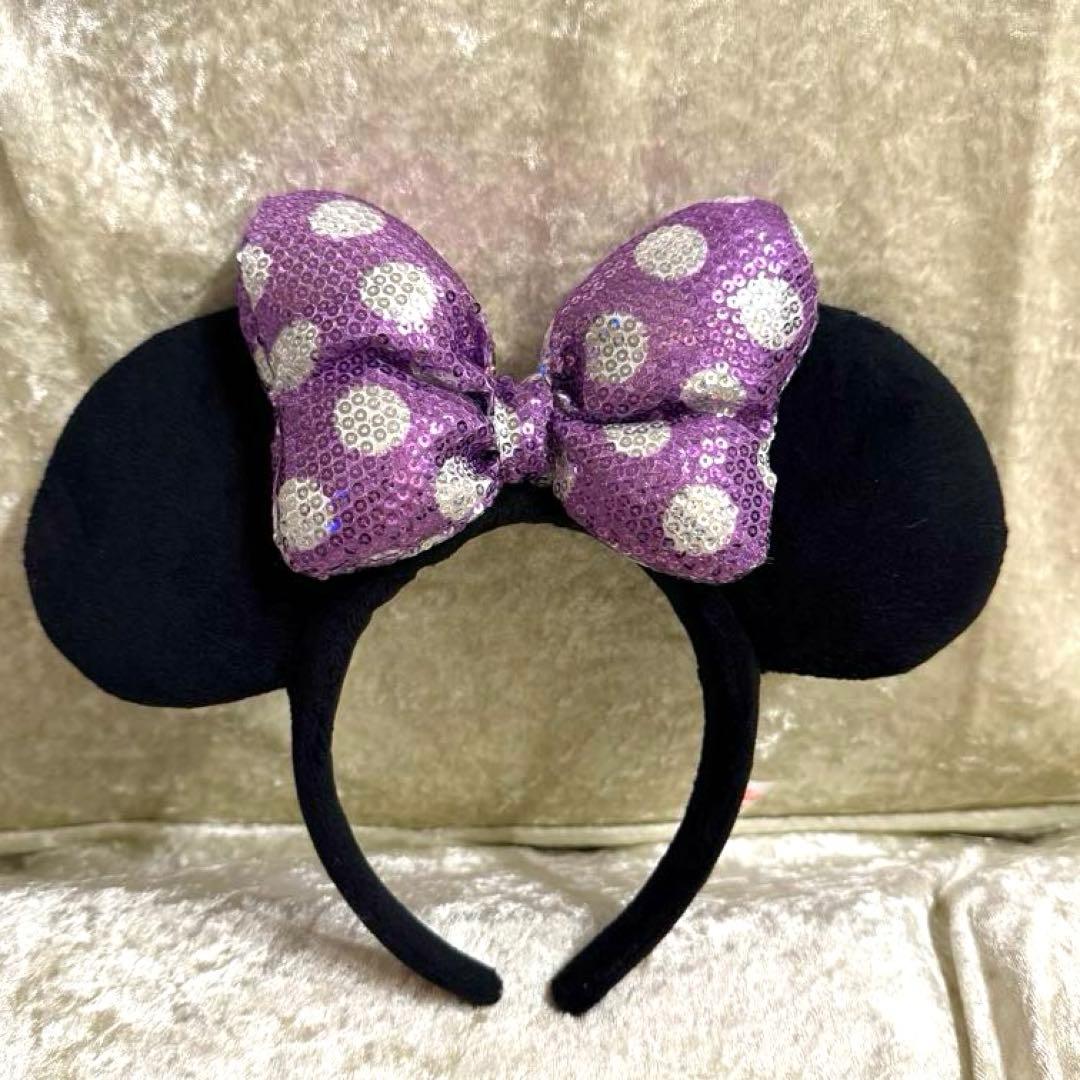 ディズニー カチューシャ スパンコール ミニー 紫 水玉 パープル