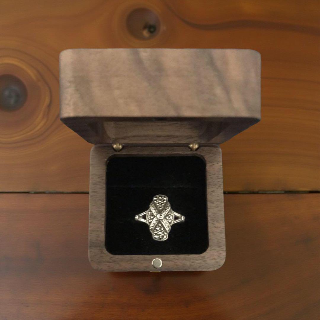 シルバー指輪、シルバークリスタルのヴィンテージクロスデザインリング、