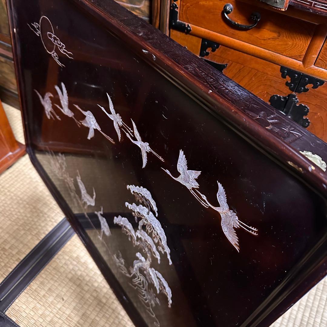 骨董 木造螺鈿テーブル 希少 折りたたみ　送料無料　レトロ　蔵出