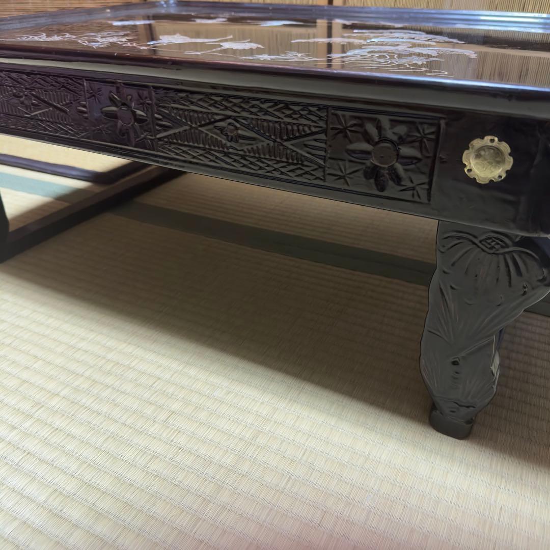 骨董 木造螺鈿テーブル 希少 折りたたみ　送料無料　レトロ　蔵出