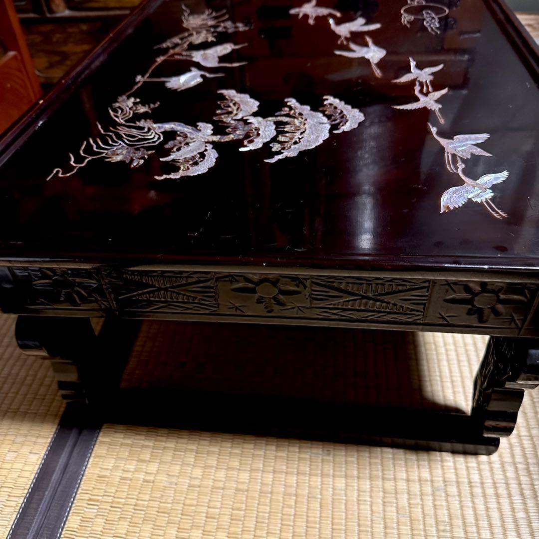 骨董 木造螺鈿テーブル 希少 折りたたみ　送料無料　レトロ　蔵出