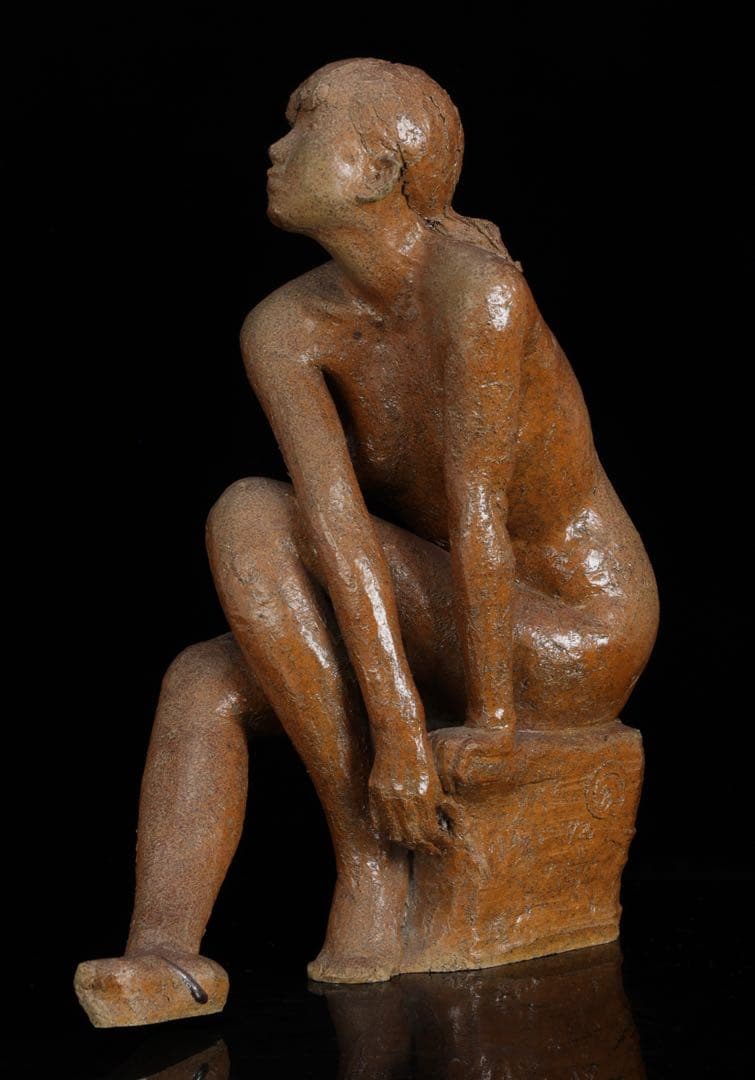 【水上守次】陶彫作品 少女像 裸婦像 在銘 栞付 女性像 彫刻 美術品 作家物